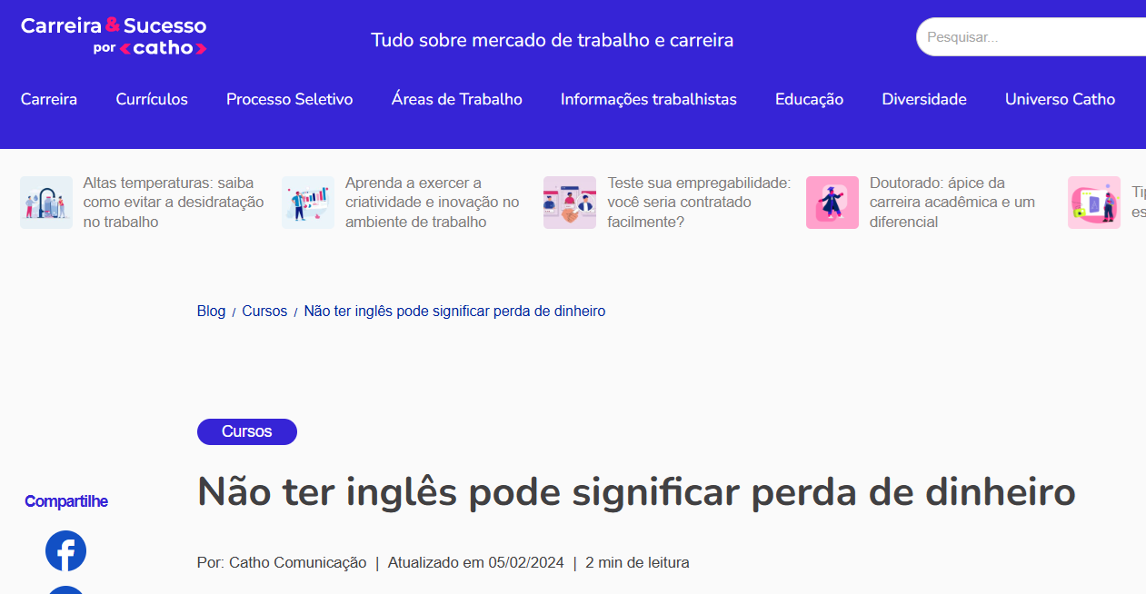 Catho: Não ter inglês pode significar perda de dinheiro