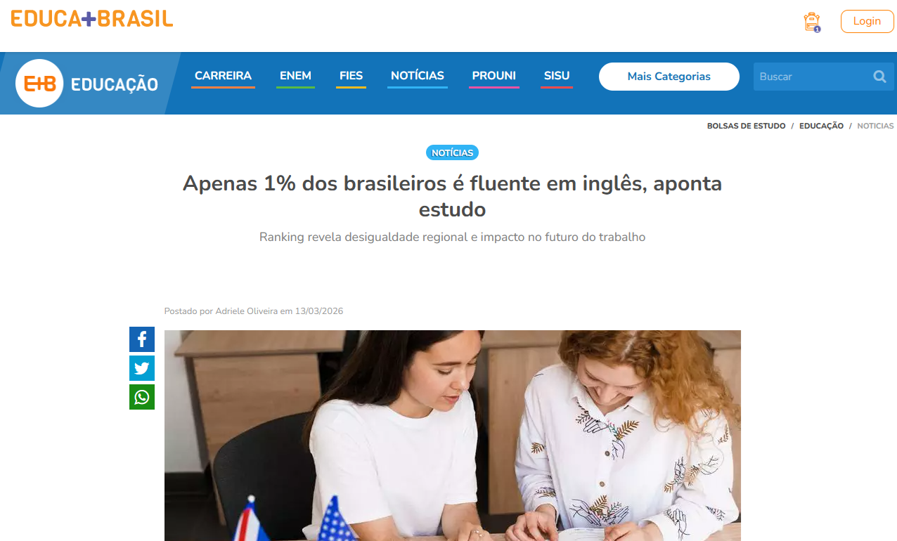 Educa+Brasil: Apenas 1% dos brasileiros é fluente em inglês